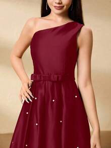 少女优雅腰部串珠下摆连衣裙，适合万圣节、圣诞节、派对、宴会、晚礼服 - 紅色 - 查看 3