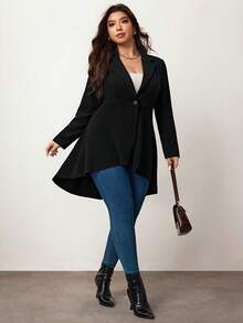 Enliva Blazer con cuello de solapa, un botón y bajo asimétrico para mujeres, ideal para graduaciones, regreso a clases y atuendos de maestras en otoño/invierno - Negro - Ver 6