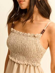 Daynim Solid Frill Trim Cami Dress - Light Beige - View 3