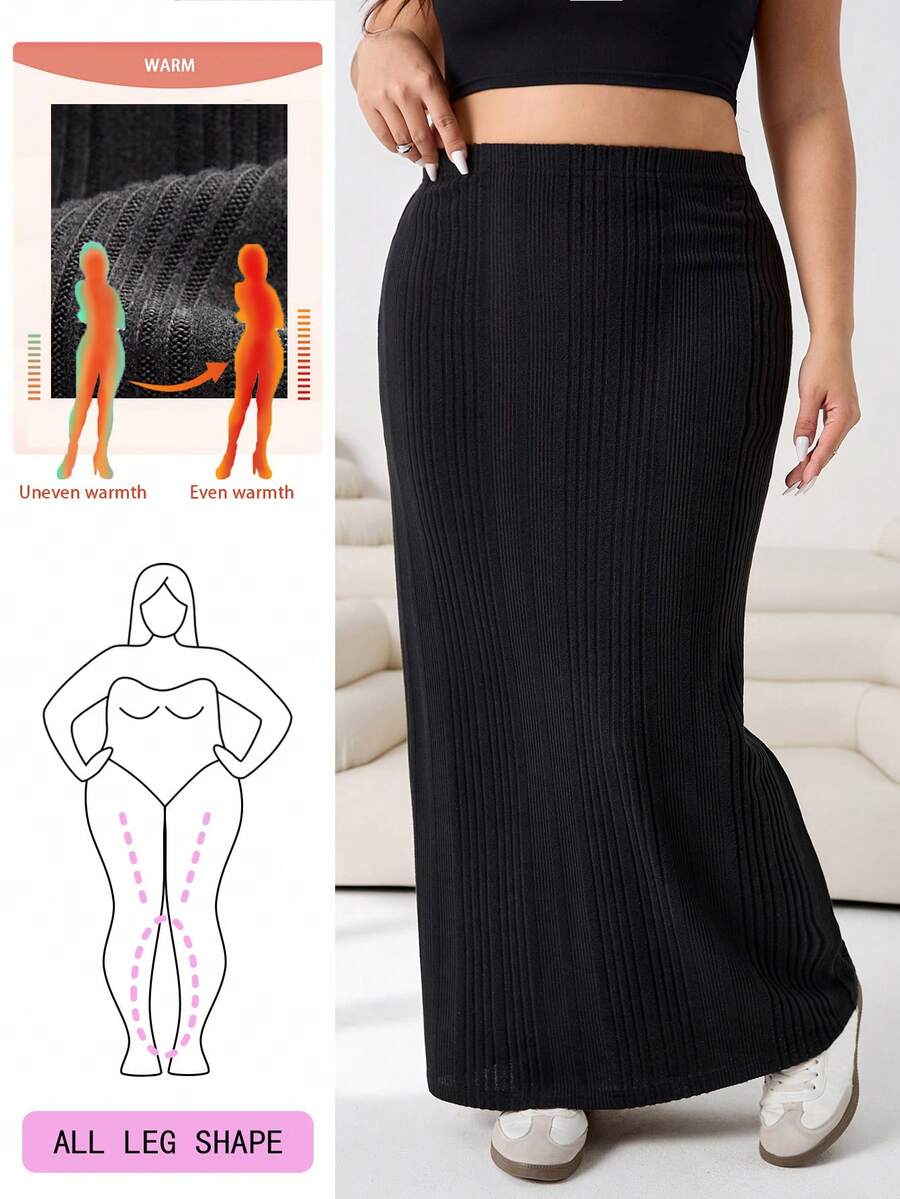 Solflare 加大码女式黑色弹力腰休闲长款修身裙 - 黑色 - 查看 1