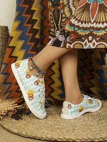 女士時尚印花綁帶戶外休閒運動休閒鞋 - 藍色 - 查看 3