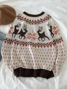 INAWLY Damen Weihnachts-Rentier-Muster Rundhals-Pullover, Herbst/Winter - Verschiedenfarbig - Übersicht 2