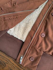 Comfortcana Áo khoác nữ tay dài cổ lông giả màu trơn tối giản thường ngày thu đông dành cho nữ - màu nâu - Xem 8