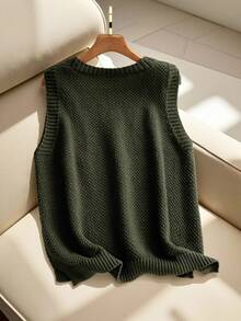 GlowEve Women's Solid Color V-Neck Casual Pocket Sweater Vest, Autumn/Winter - Army Green - View 2