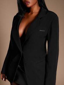 SHEIN SXY Plus Size Women Minimalist Elegant Refined Black Plus Size Blazer Jacket, Suitable For Casual Outings, Commuting, Party, Date, Formal Occasions, Versatile Autumn/Winter Outerwear,Suitable For High Street,Urban,Sexy Office Siren Coquettish,Cruise Attire,Commuting,Business,Retro,Vintage,Party,Resort,Outing,Old Money,Richly Layered,Date Night,Gathering,Minimalism,Birthday,Formal Event,Gyaru,Ibiza,Nashville,Break,Modest,Chic,Casul,Shopping, Streetwear,Going Out,Coquette,Flatter The Figure - Black - View 7