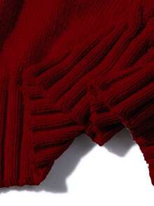 Calvornis Men's Dark Red Solid Stand Collar Button Detail Sweater,Winter Casual Knitted Cable Knit Turtleneck,Family Matching Long Sleeve Top For Fall - Burgundy - View 4