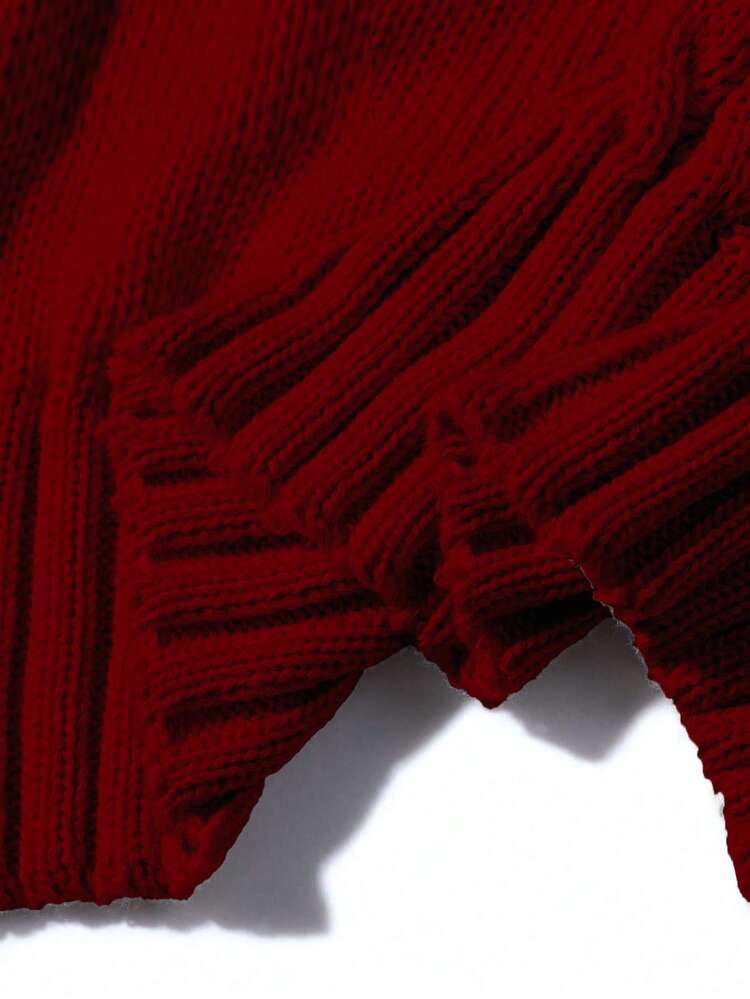 Men's Solid Color Stand Collar Button Detail Sweater, Men Red Sweater, Men Turtleneck Sweater, Men Knitted Sweater, Men Cable Knit Sweater, Men Winter Sweater, For Fall, Long Sleeve Top