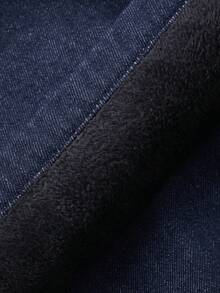 DAZY Quần Jeans Denim Xanh Navy Nguyên Khối Có Cạp Thun, Lót Nhiệt Cho Mùa Thu/Đông - Màu xanh lam - Xem 8