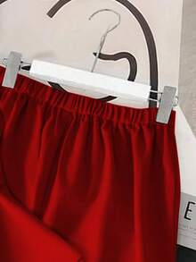 GlowEve Damen Einfarbiger Ärmellos Hemd mit Einzelreiher und Weite Hose Lässig Anzug - Rot - Übersicht 3