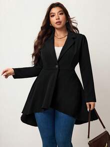 Enliva Blazer con cuello de solapa, un botón y bajo asimétrico para mujeres, ideal para graduaciones, regreso a clases y atuendos de maestras en otoño/invierno - Negro - Ver 3