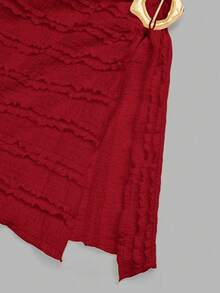 Sweetra Solid Color Flare Sleeve Slim Fit T-Shirt - Red - View 5