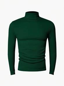 Manfinity Dauomo Men's Solid Color Minimalist Casual Turtleneck Long Sleeve T-Shirt - Black - View 3