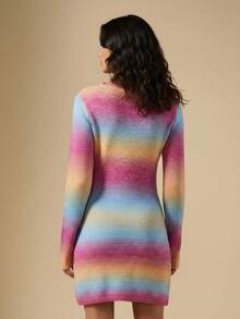 Briarwyn Abito maglione a maniche lunghe aderente con scollo a tacca e blocchi di colore, abbigliamento autunnale e invernale per donna - Multicolore - Visualizzare 2