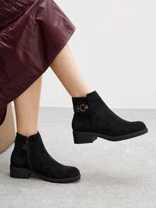 CUCCOO BIZCHIC Women's Fashionable Versatile Commuting Chunky Heel Ankle Boots For Christmas - Black - View 5