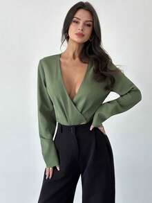 Firerie Áo blazer nữ tối giản mới, kiểu dáng công sở/đi làm, cổ chữ V, ve áo bất đối xứng, trang trí cúc kim loại, tay dài, áo blazer dài tay nữ, áo blazer công sở thanh lịch, trang phục chuyên nghiệp, áo blazer màu xanh lá cây, mùa xuân/thu/đông, thanh lịch, đi làm, hàng ngày, tối giản, công sở - màu xanh lá - Xem 4