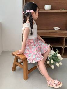 DAZY 2pcs/Set Young Girl Sleeveless Round Neck Minimalist Top And Skirt, Casual,Girls Summer Outfits Easter Vacation - White - View 5