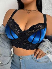 QuietHaus 1pc Plus Size Lace Patchwork Wireless Bra - Multicolor - View 11