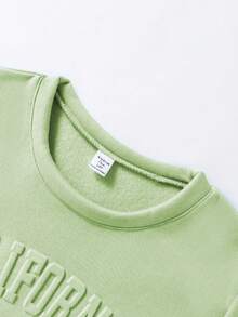 SHEIN Girls Casual Letter Graphic Sweatshirt Set - Green - View 3