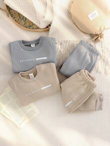 男婴休闲舒适圆领宽松长袖印花卫衣+宽松针织裤两件套，秋冬款 - 彩色 - 查看 6