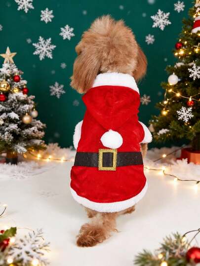 PETSIN 1pc Red & White Christmas Pet Jacket, Warm Fleece Pet Outfits Suitable For Cats And Dogs