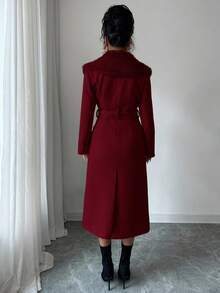 Elenzga 女士优雅狐狸图案收腰长袖外套，秋冬款 - 紅色 - 查看 2