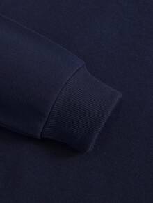 INAWLY Sweatshirt Pullover Wanita Warna Polos Leher Bulat Lengan Panjang Bordir Modis - Navy Blue - View 4