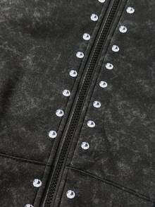 PAVTROS Bộ quần nỉ và áo hoodie có khóa kéo đính đá trang trí thường ngày cỡ lớn cho nam - màu đen - Xem 4