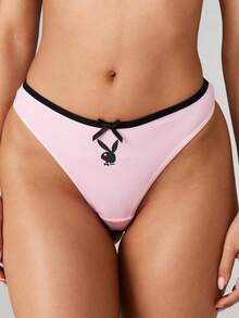 Missguided x Playboy Triangle Bra And Brief Underwear Set With Contrast Trim For Loungewear - Pink - View 6