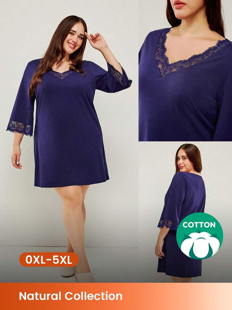 Women Plus Airy Nightdress Lace Elegance Pajama