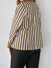 SHEIN Privé Women's Plus Size Striped Blazer - Brown - View 2
