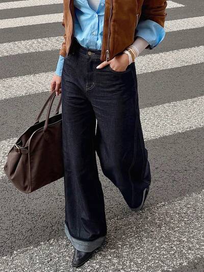 Jeansy dzwony w stylu western cowgirl z postrzępionymi brzegami i rozcięciami, spodnie casualowe w stylu ulicznym dla kobiet, jesień/zima