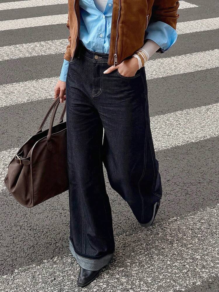 Western Cowgirl Frayed Hem Split Flare Jeans, Casual Street Style Pants For Women, Autumn/Winter
