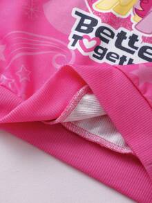 My Little Pony X SHEIN Young Girl Casual Cute Glitter Heart Cartoon Pattern Loose Fit Drop Shoulder Sweatshirt, Spring/Autumn - Hot Pink - View 7