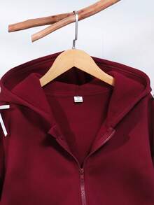 SHEIN 少女纯色时尚蝴蝶结卫衣外套，采用舒适的抓绒面料，时尚的袖子设计，整体展现青春活力少女风，适合返校季或日常户外穿着。 - 酒紅色 - 查看 3