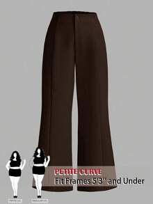 SHEIN PETITE CURVE Pantalones anchos de unicolor versátiles y casuales para tallas grandes - Marrón - Ver 1