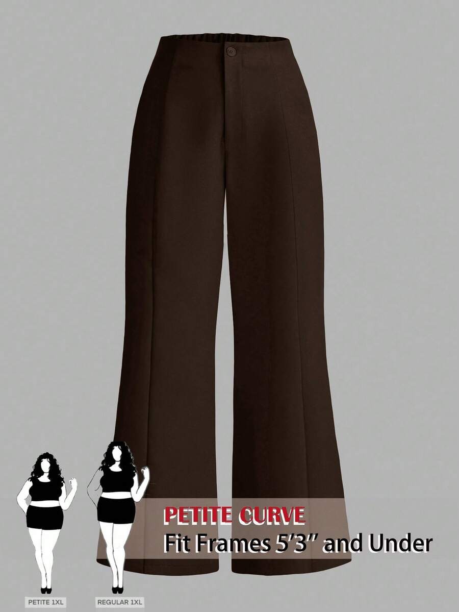 SHEIN PETITE CURVE Pantalones anchos de unicolor versátiles y casuales para tallas grandes - Marrón - Ver 1