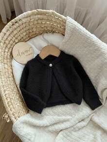 Babygirl Cute Solid Color Faux Fur Elastic Short Cardigan, Versatile For Autumn/Winter - Black - View 5