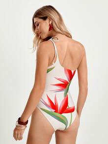 CAJUNI x Carol Peixinho 女士夏季度假印花奶油色度假风连体泳衣，优雅女士沙滩泳衣 - 杏色 - 查看 2