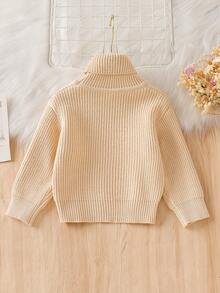 SHEIN Vintaside Kids 女婴休闲百搭高领纯色毛衣，秋冬季 - 杏色 - 查看 2