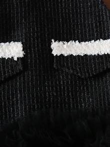 SHEIN Elladie kids 两件套女婴秋冬服装，适合开学季，3个月至3岁，包含一件灰色碎花时尚街头风弹力罗纹高领长袖荷叶边上衣和一件黑色圆领无袖层叠网纱裙，舒适柔软休闲，适合春、秋、冬三季室内外穿着，可作为礼物。 - 彩色 - 查看 5