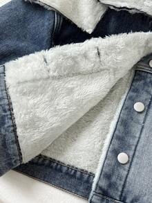 SHEIN Unity Thermisch gefütterter kurzer Denim Jacke, modisch und vielseitig für den Winter - Blau - Übersicht 6