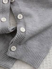Infant Girls' Knitted Jumpsuit With Single-Breasted Button, Adorable Bee Jacquard Design, Convenient Snap Crotch, Versatile For Everyday Wear And Occasions, Suitable For Spring, Autumn And Winter Baby Casual Romper - Light Grey - View 6