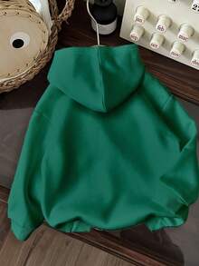 SHEIN EZwear 休闲简约骑马图案绿色卫衣，长袖宽松加厚款，适合秋冬季节、返校季和机场穿着。 - 綠色 - 查看 4