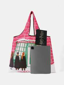 HARRY POTTER X SHEIN 女士时尚卡通图案防水大容量手提包 - 粉色 - 查看 4