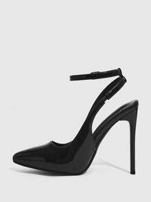 CUCCOO SZL 女士黑色尖头细高跟鞋性感晚会女士高跟鞋踝带露背设计 - 黑色 - 查看 8