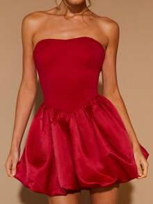 COSMINA Damen elegantes Partykleid in Unifarbe mit Bandeau-Ausschnitt und Minirock - Rot - Übersicht 6