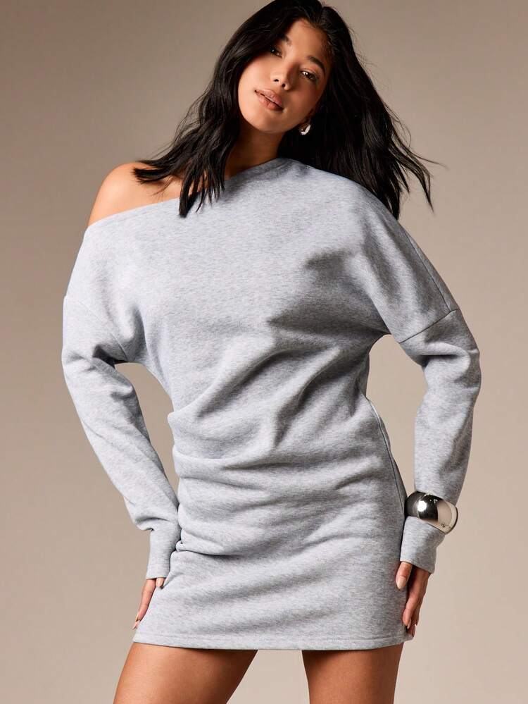 Off Shoulder Sweatshirt Dress With Long Sleeves