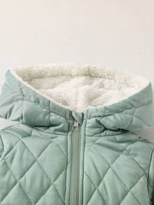 SHEIN Jumpsuit Fleece Berkerudung dengan Resleting Motif Berlian Hangat untuk Bayi Laki-laki, Pakaian Nyaman untuk Musim Gugur/Dingin - Hijau - View 6