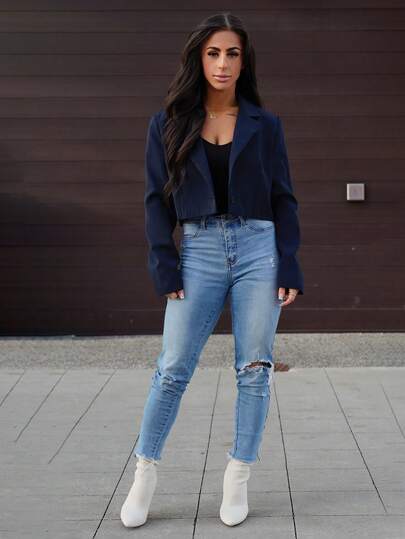 SAYEHFBABY Women Casual Commuting Solid Color Cropped Blazer Fall Cloth For Women