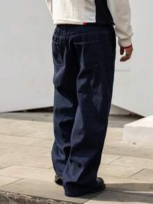 DAZY Quần Jeans Denim Xanh Navy Nguyên Khối Có Cạp Thun, Lót Nhiệt Cho Mùa Thu/Đông - Màu xanh lam - Xem 2